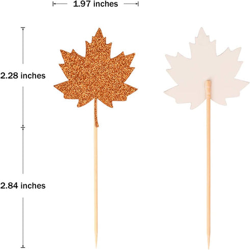 48 Pcs Glitter Maple Leaf Cupcake Topper Picks for Thanksgiving Fall Harvest Party Cake Decorations...