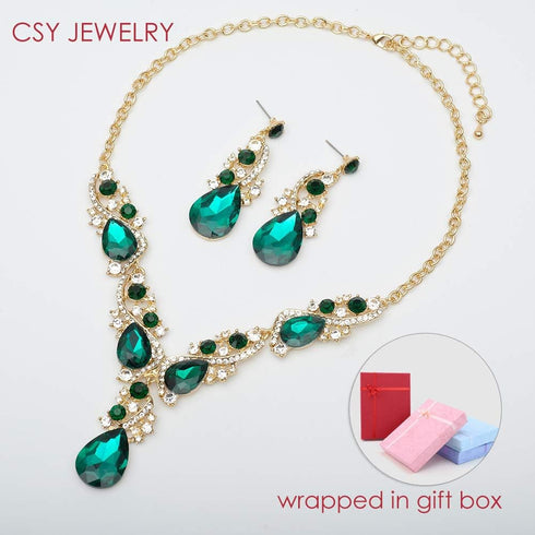 CSY Luxury Austrian Crystal Necklace Earrings Rhinestone Bridal Wedding Party Costume Jewelry Sets for Brides Bridesmaids Women...