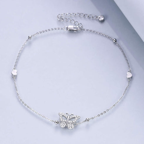 Butterfly Anklet Adjustable Foot Anklet S925 Sterling Silver Butterfly Anklet Foot Anklet Jewelry Gifts for Women Sister Christmas Birthday Valent...