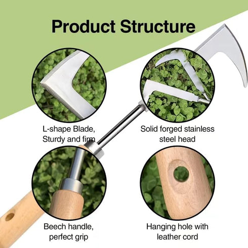 2Pcs Dritnow Weed Puller Tool and Crack Weeder, Paver Crevice Uprooting Weeding Removal Tool, 4 Claw Manual Pulling Weeders with Wood Handle for G...