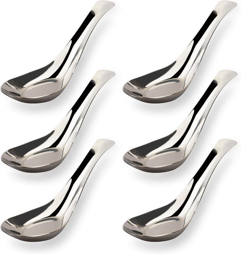 Asian Soup Spoons Stainless Steel Chinese Soup Spoons Set of 6 Soup Spoons Silverware Cucharas Para Comer for Ramen Pho Wonton Dumpling Noodles (s...