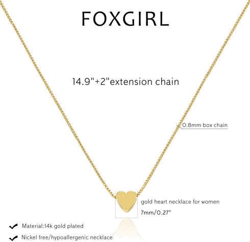Foxgirl Gold Heart Necklaces for Women 14k Gold Plated Pendant Necklace Simple Cute Necklaces for Women Dainty Layered Choker Necklaces for Women ...