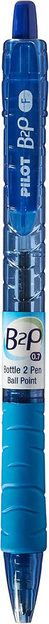 Pilot® "Bottle to Pen" B2P Retractable Gel Pens, Fine Point, 0.7 mm, 89% Recycled, Translucent Barrel, Blue Ink, Pack Of 12...