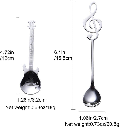 Music Note Spoons and Guitar Spoons Set 6-Pack Creative Cute Teaspoons 18/10 Stainless Steel Staff Musical Notation Shaped Coffee Spoons by IRONX ...