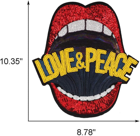 Large Red Mouth Gold Sequin Wing Iron on Patches Appliques Stickers Sew On Embroidered Lip Motif for DIY Clothes Jackets Jeans T-Shirt Pillow Case...