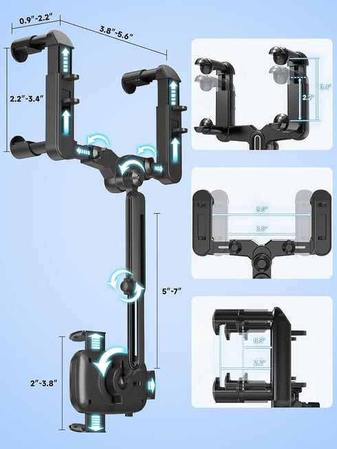 Rearview Mirror Phone Holder, 2024 Upgraded 360° Rotating Rear View Mount with Adjustable Arm Length, Multifunctional Universal Car All 4-7 Inch M...