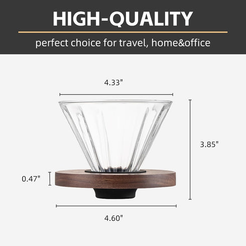 Coffee Dripper, Resuable Pour Over Coffee Maker With Walnut Pedestal, Detachable Pour Over Coffee Dripper, Single Cup Coffee Pour Over, 02 (Borosi...