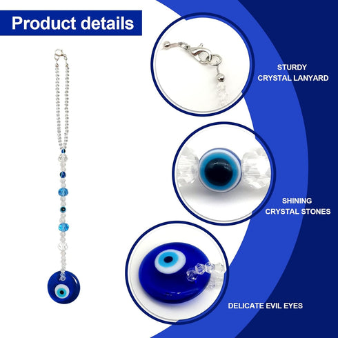 Evil Eye Car Hanging Ornament Crystal Beads Evil Eye Window Pendent for Window Car Door Frame Balcony, Evil Blue Eye Charms Car Mirror Decor, Evil...