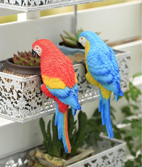 Resin Parrot Flower Pot Hugger Decorations,Parrot Animal Sculpture Hanging Realistic Parrot Garden Ornament for Patio Yard Balcony Lawn Figurine T...