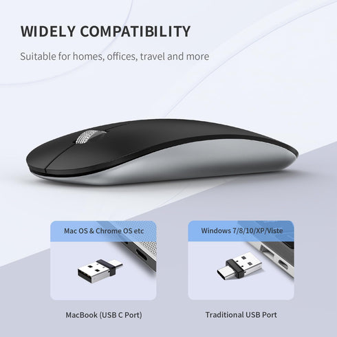 Uiosmuph G11 Wireless Mouse, USB C Rechargeable Computer Mouse, Slim Silent Mice 2.4GHz Optical with USB Nano Receiver and Type C Receiver for Lap...