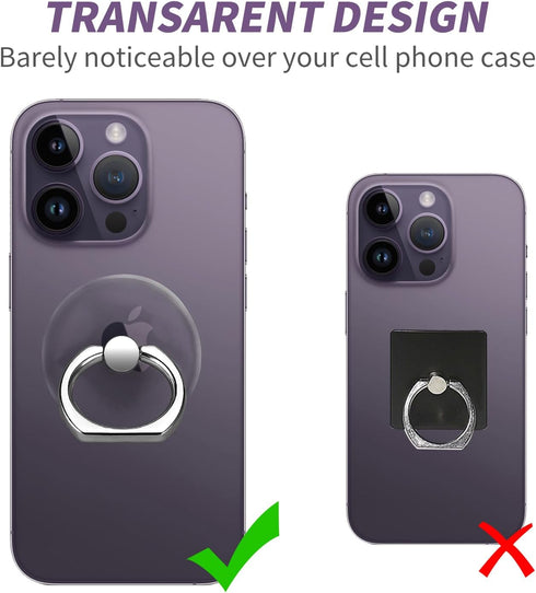 Cell Phone Ring Holder, Transparent 360°Rotation Finger Ring for Phone, Clear Phone Ring Finger Kickstand Compatible with Most of Phones, Tablet a...