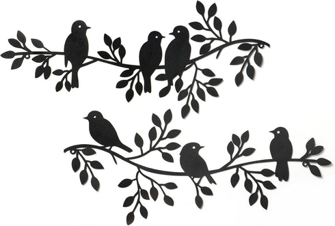 LOMOHOO Metal Birds Wall Decor Art Leaves 6 Birds on Vine Olive Branch Iron Sculptures Silhouette Metal Hanging Ornament Bedroom Living Room Indoo...