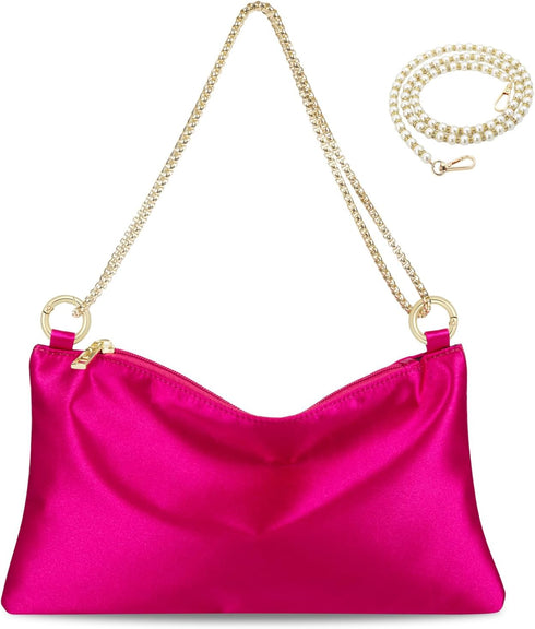 Women Satin Evening Handbag Wedding Prom Clutch Purse Formal Cocktail Party Clutches Shoulder Bag with 2 Bag Chains...