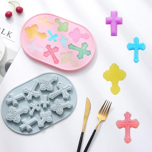 OURASHERO 2pcs Cross Shape Cake Fondant Mold Cake Decorations Cupcake Topper Silicone Clay Candy Chocolate Gum Paste Mold with Silicone Liquid Dro...