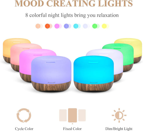 Aromatherapy Essential Oil Diffuser for Room: Air Humidifier Aroma Scent Cool Mist Diffuser Colorful Lights Wood Cute Small Large Waterless Auto O...