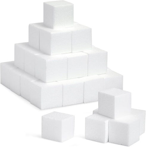 30 Pack Foam Craft Blocks for Modeling, 3 Inch Mini Square Cubes for Sculpting, School Projects (White Polystrene)...