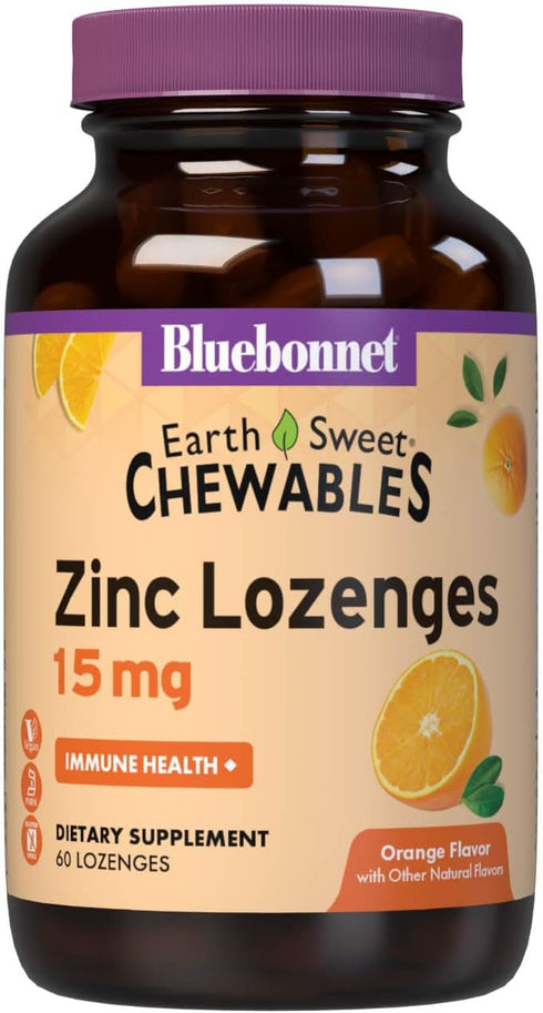 Bluebonnet Nutrition Earthsweet Zinc Lozenges 15mg Chewables, Plus 100mg of Vitamin C, Soy-Free, Gluten-Free, Kosher Certified, Dairy-Free, Vegan,...