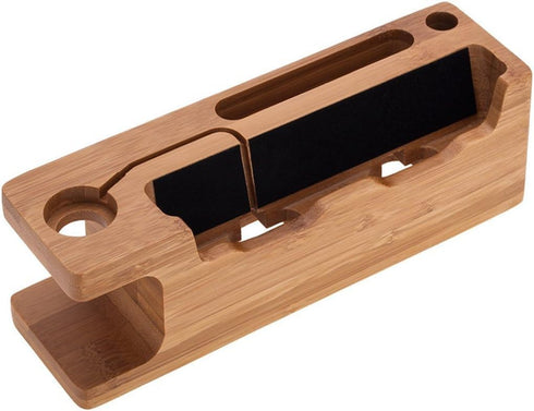 MOOZO Bamboo Wood Desktop Charging Dock Station Charger Holder Cradle Stand Compatible iPhone 16 15 14 13 12 11 Pro Max Apple Watch 2 3 4 / iWatch...