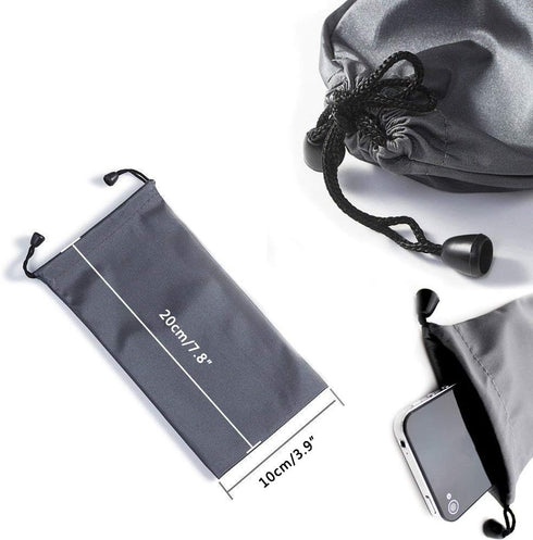 AKOAK Microfiber Waterproof Drawstring Pouch,Soft Storage Bag for Cell Phones Power Bank and More,Grey,Pack of 6...