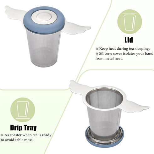 2 Pack Tea Infusers Strainers Basket with Lid/Drip Tray for Loose Leaf Tea, Ultra Fine Mesh Tea Steeper 304 Stainless Steel Tea Filter with Big Ca...