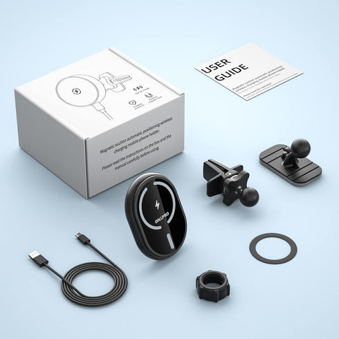 OHLPRO Minimalist MagSafe Car Mount Charger, 15W Fast Charging, Compatible with iPhone 15/14 Series, USB-C, Includes Magnetic Ring......
