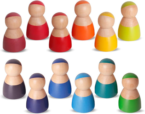 SHIERDU 12 PCS Rainbow Wood Peg Dolls Wooden Pretend Play People Figures for Toddlers Preschool Learning Educational Toys Wooden Toddler Toys for ...