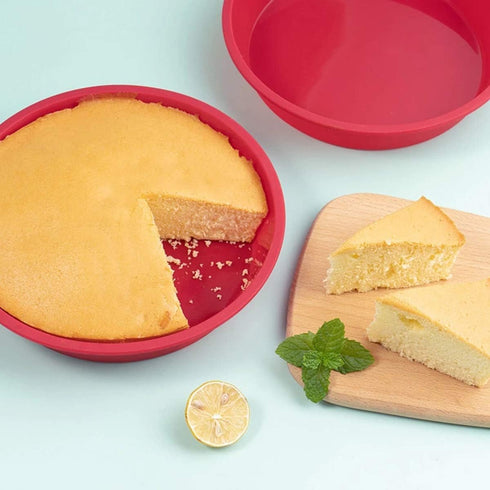 Round Cake Pans Silicone Molds for Baking, Red, Set of 3, Bakeware Pan for Layer Cakes, Cheese Cakes, Bread, Chiffon and Rainbow CakeNonstick&Quic...