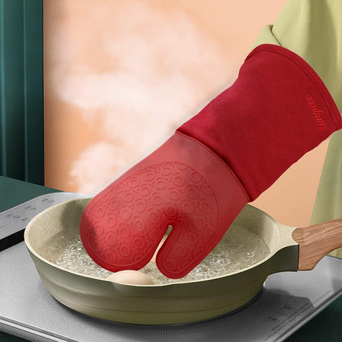 sungwoo Extra Long Silicone Oven Mitts, Heat Resistant Oven Gloves with Quilted Liner Non-Slip Textured Grip Perfect for BBQ, Baking, Cooking and ...