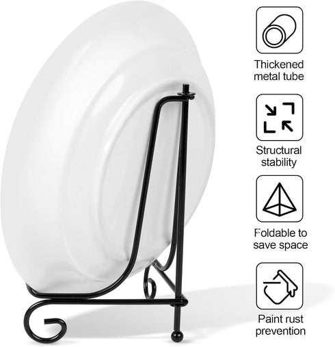 4 Pack Plate Stands For Display, Plate Holder 6 Inch, Picture Frame Stand of Metal, Frame Holder Stand and Artworks, Small Easel Stand for Book, T...