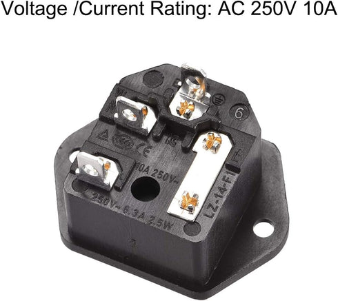 uxcell Screw Mount 3 Pins IEC320 C14 Inlet Power Socket AC 250V 10A W Fuse 1Set...