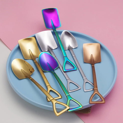 10Pcs Shovel Spoons Stainless Steel Spoon Reusable Dessert Spoons for Coffee Tea Ice Cream Fruit Sugar Cake...