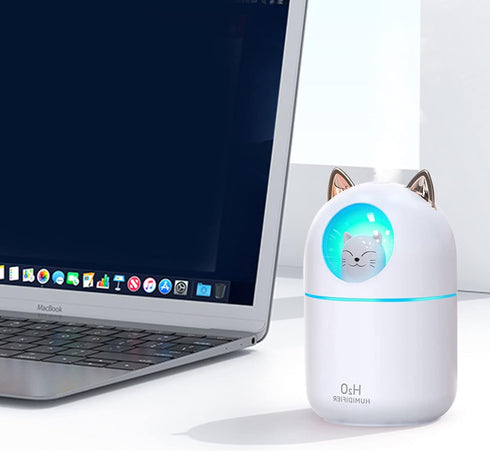 Small Humidifier Cute Portable Cool Mist Humidifier 300ML 7 Color Night Light USB Air Humidifier for Bedroom Office Desk Car Plants Travel (White)...