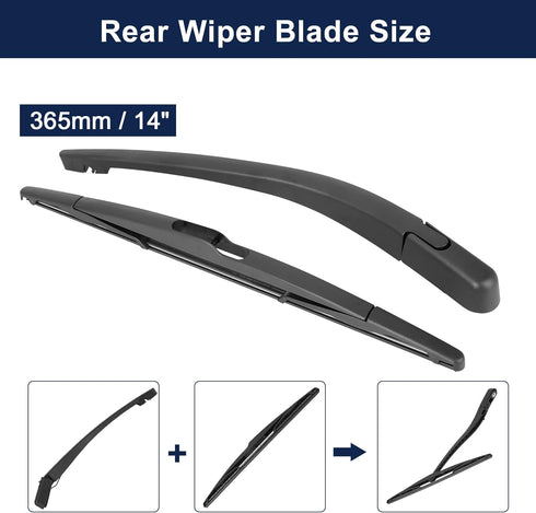 X AUTOHAUX Rear Window Windshield Back Glass Wiper Blade 365mm 14" with Arm Set Assembly Replacement 31333470 for Volvo XC60 2011-2017 for XC90 20...