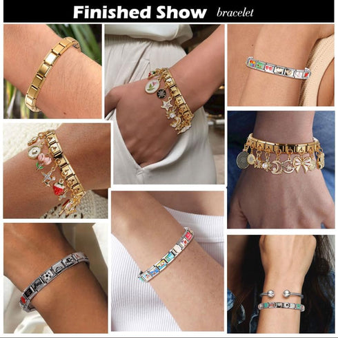 papasgix Italian Charm Bracelet Gold Silver Set with Starter Brascelet, Assorted Charms and Opening Tools, 9mm Modular Italian Charm Bracelet Link...