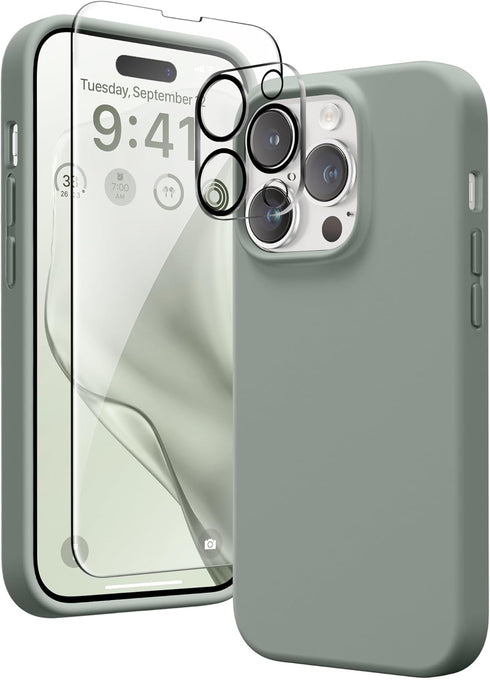 GONEZ for iPhone 14 Pro Case, with 2 Pack Screen Protector + 2 Pack Camera Lens Protector, Soft Anti-Scratch Microfiber Lining, Shockproof Protect...
