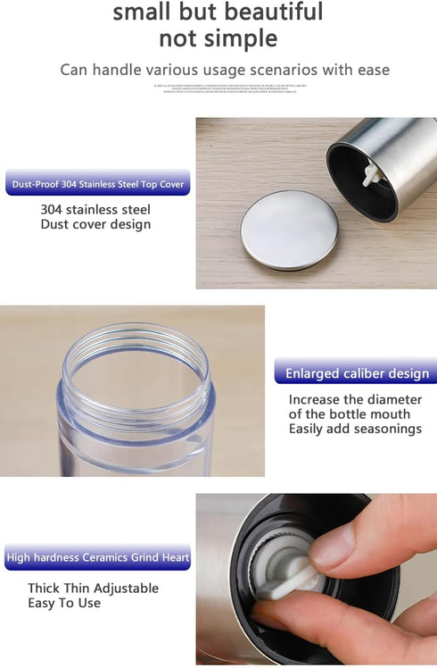 Salt and Pepper mills Grinder 2 in 1 Manual Stainless Steel Salt pulverizer kibbler Mill Herb Spice Grinder Shakers Refillable clean Adjustable Co...