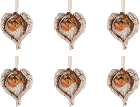 Holy Family with Angel Wings Resin Christmas Ornament, 3 Inch, Pack of 6...