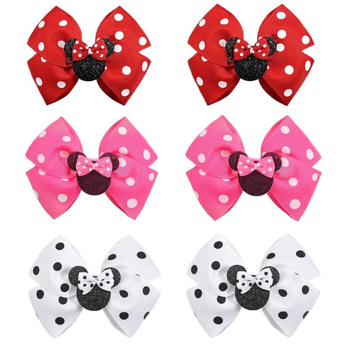 3 Pairs Red White Mouse Ears Hair Bows Clips Hair Bow Cute Mice Ears Toddler Hair Accessories for Women Girls for Birthday Party Favor Halloween C...