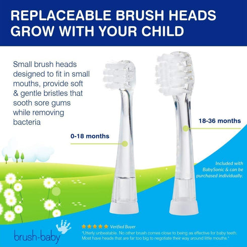brush-baby BabySonic Infant and Toddler Electric Toothbrush for Ages 0-3 Years - Smart LED Timer and Gentle Vibration Provide a Fun Brushing Exper...