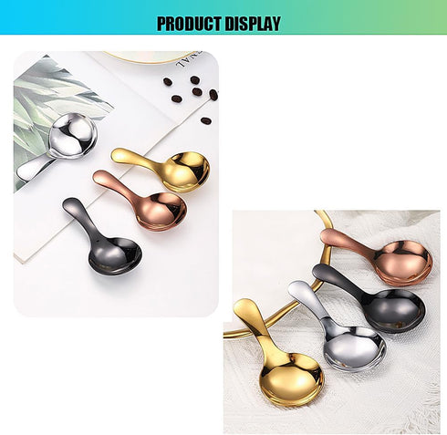 5PCS Short Handle Spoon, Stainless Steel Mini Spoons Thickened Small Round Spoon For Salt Condiments Dessert Tea Coffee (Silver)...