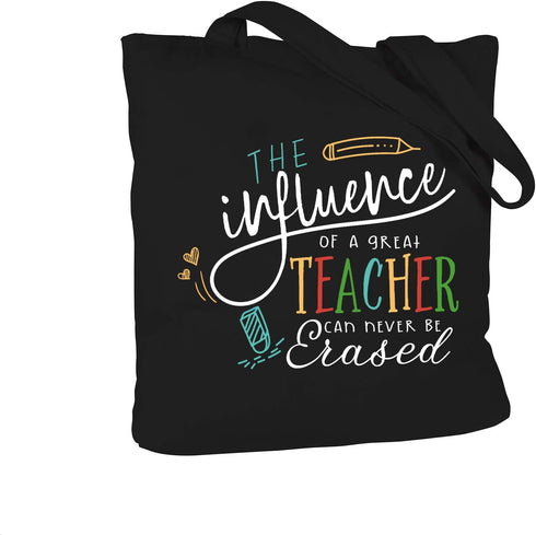 ELEGANTPARK Teacher Gifts for Women Teacher Bag for Appreciation Week Retirement Valentines Day Birthday Graduation Christmas Thank You Black Cott...