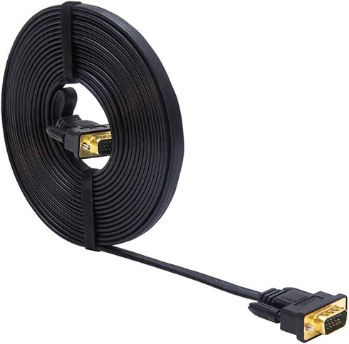 DTech 5M Ultra Thin Flat Type Computer Monitor VGA Cable Standard 15 Pin Male to Male Connector SVGA Wire 16 Feet - Black...