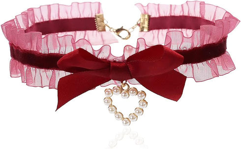 Sexy Lace Bowknot Choker Collar Lolita Velvet Heart Pendant Tie Neck Chain Gothic Cosplay Neck Accessories for Women and Girls...
