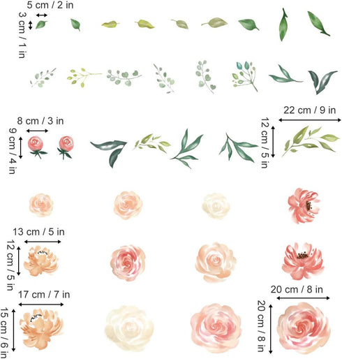 Peony Flowers Wall Stickers DIY Leaves Wall Decals Art Decor for Girls Bedrooms Living Room...