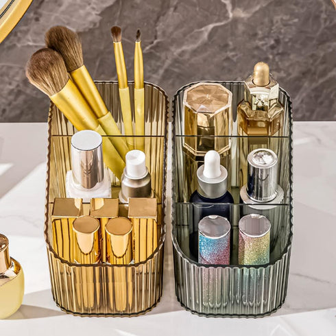 1Pc Plastic Makeup Desk Organizer 3 Compartment Makeup Brush Organizer Bathroom Cosmetics Countertop Organizer for Lipstick, Brushes, Eyeshadow, N...