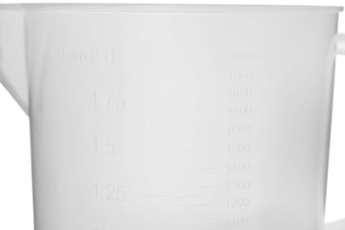 EISCO Plastic Pitcher, 2000mL (2L) - Short Form, Euro Design - Molded Graduations - Chemical Resistant & Autoclavable Polypropylene - Measuring Ju...