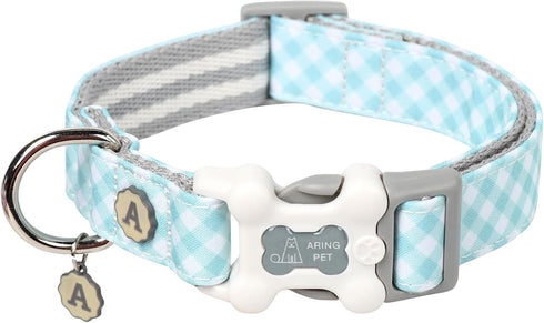 ARING PET Valentine's Day Dog Collar-Cute Blue Plaid Dog Collar, Adjustable Pet Collars Puppy Collar with Quick Release Buckle for Small Medium La...