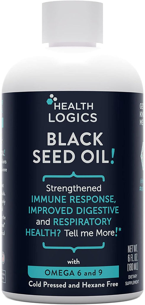 Health Logics Black Seed Oil | Rich Source of Omega 6 & Omega 9 | Pure Cold Pressed Black Cumin Seed Oil for Respiratory, Digestive, and Immune He...