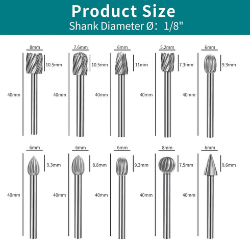 20PCS HSS Rotary Burr Set, Carving Bits and Engraving Router Bit Set for Rotary Tool Accessories with 1/8"(3mm) Shank for Woodworking, Engraving, ...