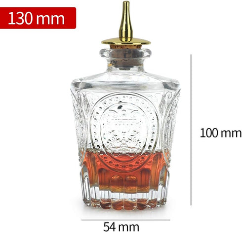 LINALL Bitters Bottle - Donatello Bitter Bottle for Cocktail, 4oz / 130ml, Glass Dahs Bottle with Gold Plated Dasher Top - DSBT0013 (4oz/130ml)...